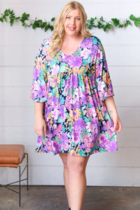 Mint Floral Babydoll Bell Sleeve Pocketed Dress