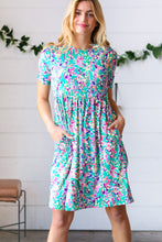 Load image into Gallery viewer, Mint Green Fit &amp; Flare Floral Midi Dress