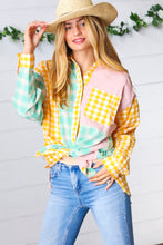 Load image into Gallery viewer, Mint &amp; Pink Cotton Plaid Check Baby Doll Raglan Shirt