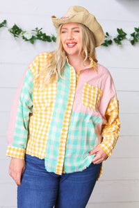 Mint & Pink Cotton Plaid Check Baby Doll Raglan Shirt