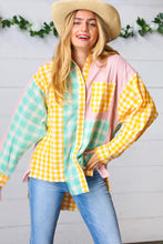 Load image into Gallery viewer, Mint &amp; Pink Cotton Plaid Check Baby Doll Raglan Shirt