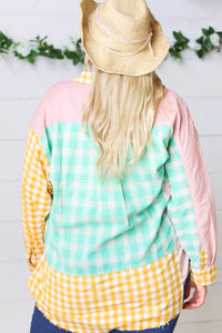 Mint & Pink Cotton Plaid Check Baby Doll Raglan Shirt