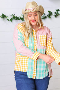 Mint & Pink Cotton Plaid Check Baby Doll Raglan Shirt