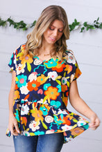 Load image into Gallery viewer, Navy &amp; Green Geo Floral Babydoll Woven Top