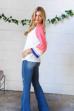 Load image into Gallery viewer, Pink Pointelle Color Block Wide Sleeve Pullover
