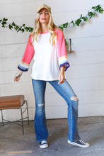 Load image into Gallery viewer, Pink Pointelle Color Block Wide Sleeve Pullover