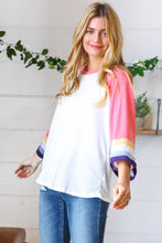 Load image into Gallery viewer, Pink Pointelle Color Block Wide Sleeve Pullover