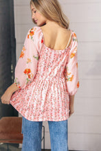Load image into Gallery viewer, Pink/Red Chiffon Floral Square Neck Babydoll Blouse