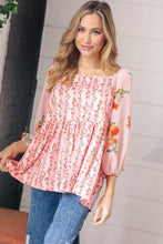 Load image into Gallery viewer, Pink/Red Chiffon Floral Square Neck Babydoll Blouse