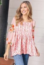 Load image into Gallery viewer, Pink/Red Chiffon Floral Square Neck Babydoll Blouse