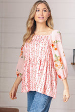 Load image into Gallery viewer, Pink/Red Chiffon Floral Square Neck Babydoll Blouse