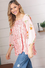 Load image into Gallery viewer, Pink/Red Chiffon Floral Square Neck Babydoll Blouse