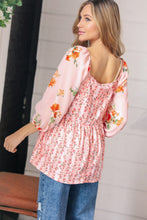 Load image into Gallery viewer, Pink/Red Chiffon Floral Square Neck Babydoll Blouse