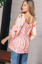 Load image into Gallery viewer, Pink/Red Chiffon Floral Square Neck Babydoll Blouse