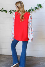 Load image into Gallery viewer, Red Chiffon Foiled Floral Thread Ruffle Sleeve Blouse