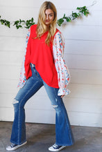 Load image into Gallery viewer, Red Chiffon Foiled Floral Thread Ruffle Sleeve Blouse