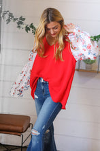 Load image into Gallery viewer, Red Chiffon Foiled Floral Thread Ruffle Sleeve Blouse