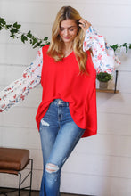 Load image into Gallery viewer, Red Chiffon Foiled Floral Thread Ruffle Sleeve Blouse