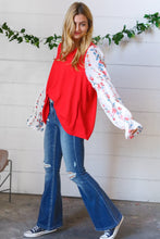 Load image into Gallery viewer, Red Chiffon Foiled Floral Thread Ruffle Sleeve Blouse