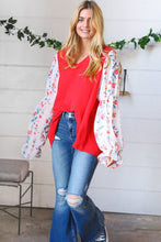 Load image into Gallery viewer, Red Chiffon Foiled Floral Thread Ruffle Sleeve Blouse