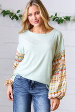 Load image into Gallery viewer, Sage Boho Print Challis Drop Sleeve Top