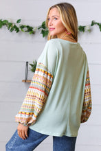 Load image into Gallery viewer, Sage Boho Print Challis Drop Sleeve Top