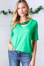 Load image into Gallery viewer, Saint Patty Green Asymmetrical Sequin Banded V Neck Top