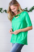 Load image into Gallery viewer, Saint Patty Green Asymmetrical Sequin Banded V Neck Top