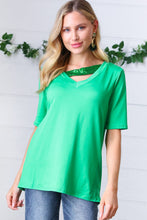 Load image into Gallery viewer, Saint Patty Green Asymmetrical Sequin Banded V Neck Top