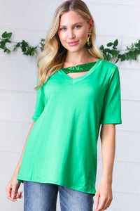 Saint Patty Green Asymmetrical Sequin Banded V Neck Top