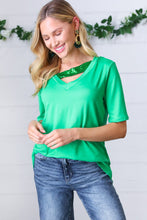 Load image into Gallery viewer, Saint Patty Green Asymmetrical Sequin Banded V Neck Top