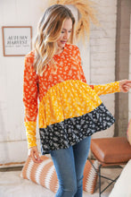 Load image into Gallery viewer, Sunflower Ditzy Floral Rib Color Block Babydoll Top