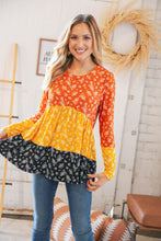 Load image into Gallery viewer, Sunflower Ditzy Floral Rib Color Block Babydoll Top