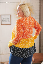 Load image into Gallery viewer, Sunflower Ditzy Floral Rib Color Block Babydoll Top