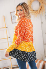 Load image into Gallery viewer, Sunflower Ditzy Floral Rib Color Block Babydoll Top