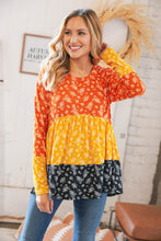 Load image into Gallery viewer, Sunflower Ditzy Floral Rib Color Block Babydoll Top