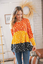 Load image into Gallery viewer, Sunflower Ditzy Floral Rib Color Block Babydoll Top