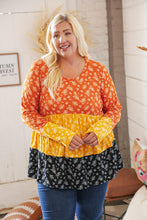Load image into Gallery viewer, Sunflower Ditzy Floral Rib Color Block Babydoll Top