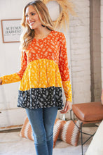 Load image into Gallery viewer, Sunflower Ditzy Floral Rib Color Block Babydoll Top