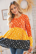 Load image into Gallery viewer, Sunflower Ditzy Floral Rib Color Block Babydoll Top