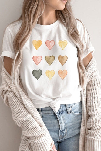 T-Shirt Watercolor Hearts Graphic Tee