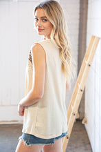 Load image into Gallery viewer, Tan Leopard Crochet Waffle Banded Sleeve Top