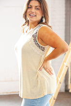 Load image into Gallery viewer, Tan Leopard Crochet Waffle Banded Sleeve Top