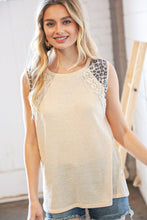 Load image into Gallery viewer, Tan Leopard Crochet Waffle Banded Sleeve Top