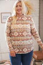 Load image into Gallery viewer, Taupe Aztec Print Lace Embellished Terry Hoodie
