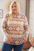 Load image into Gallery viewer, Taupe Aztec Print Lace Embellished Terry Hoodie