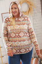 Load image into Gallery viewer, Taupe Aztec Print Lace Embellished Terry Hoodie