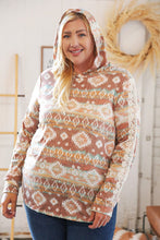Load image into Gallery viewer, Taupe Aztec Print Lace Embellished Terry Hoodie