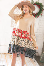 Load image into Gallery viewer, Taupe Floral &amp; Leopard Print Tiered Pocketed Mid Dress