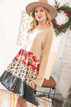 Load image into Gallery viewer, Taupe Floral &amp; Leopard Print Tiered Pocketed Mid Dress
